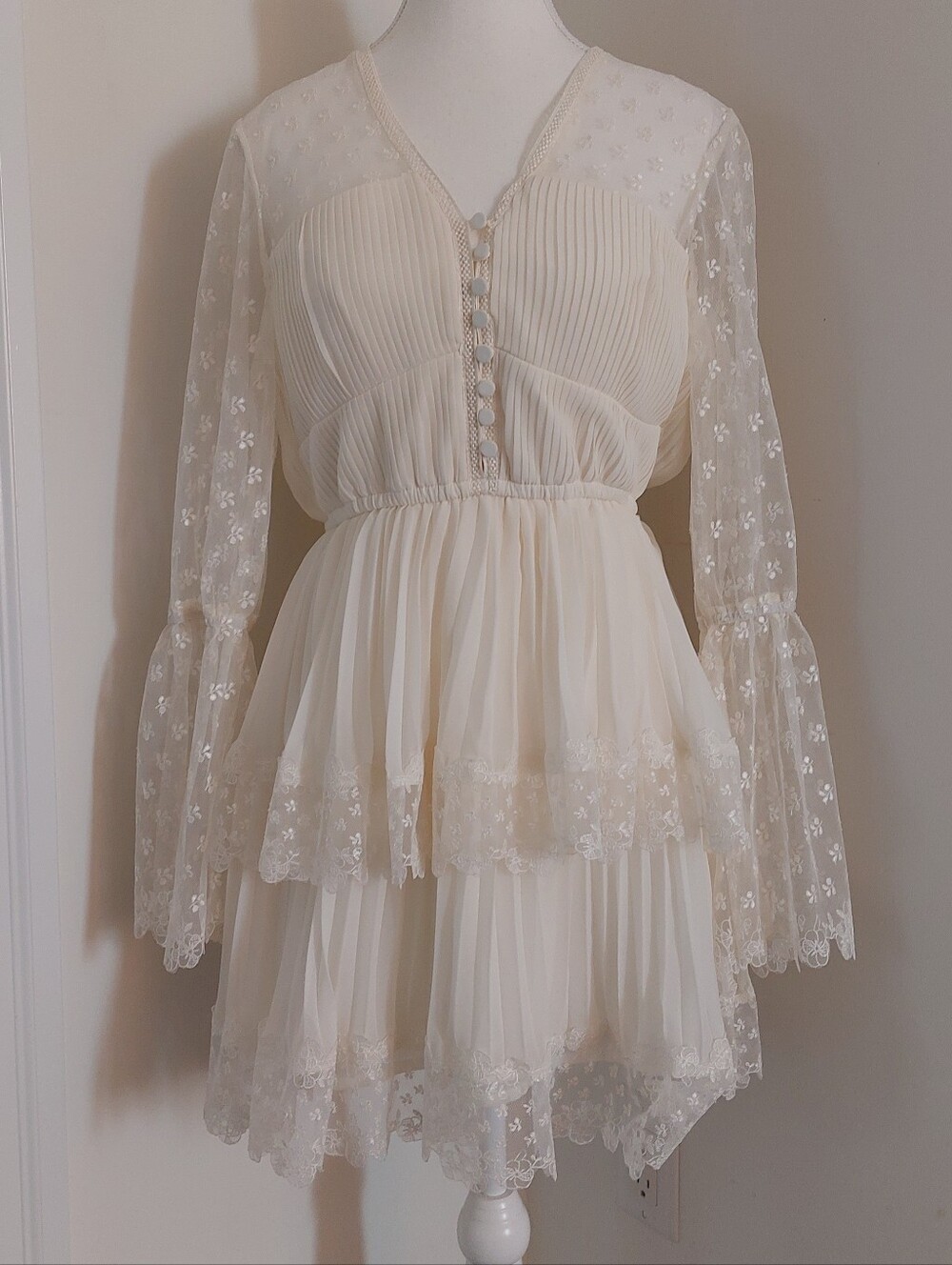 Cream Lace Tiered Dress